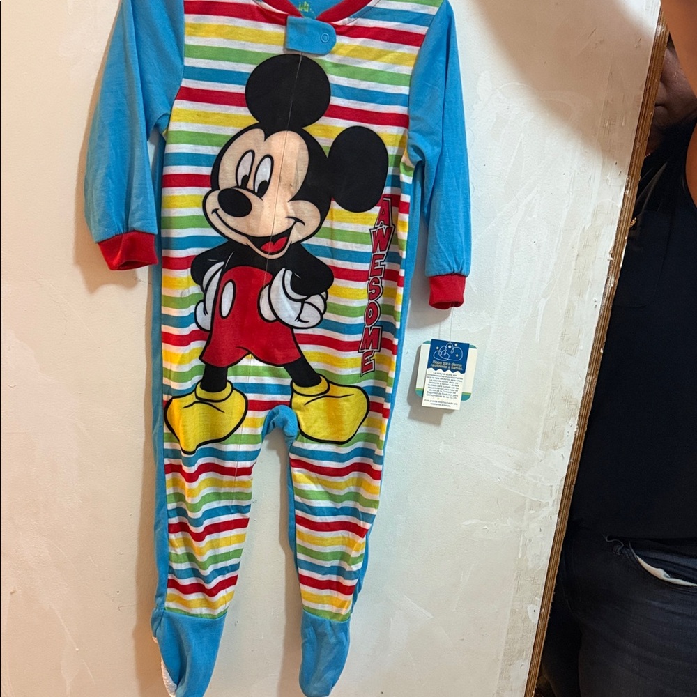 Disney Mickey Mouse Striped Footie - Blue, Red, Yellow